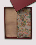 Beige Fine Wool Kani Stole (70 X 200 Cm) & Beige Diamond Weave Muffler (40 X 180 Cm) Combo - Timeless & Elegant