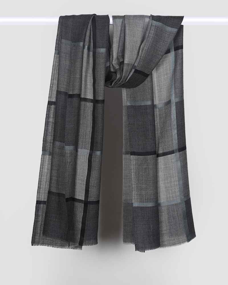 Grey Pashmina Wool Silk Box Stole – Lightweight Luxury Winter Wrap