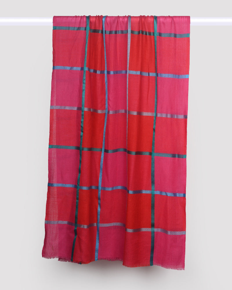 Red Pashmina Wool Silk Box Stole – Soft Lightweight Luxury Winter Wrap