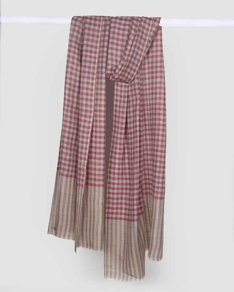Red Pashmina Wool Natural Check Stole – Soft Lightweight Luxury Wrap