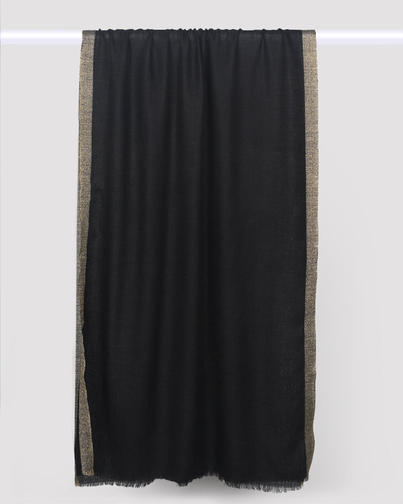 Black Pashmina Wool Zari Kandi Border Stole – Elegant Festive & Winter Wrap