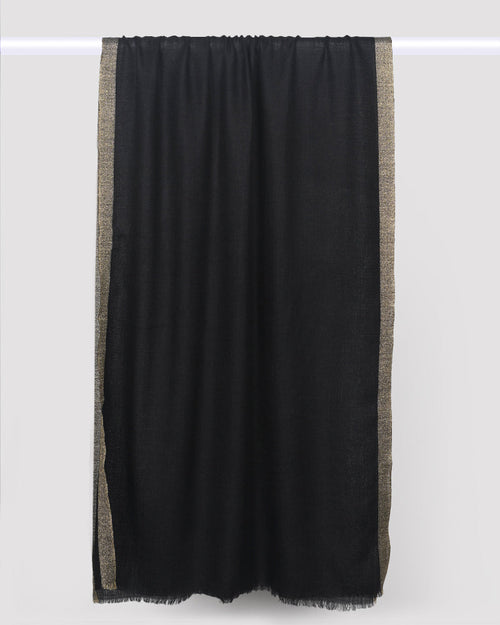 Black Pashmina Wool Zari Kandi Border Stole – Elegant Festive & Winter Wrap