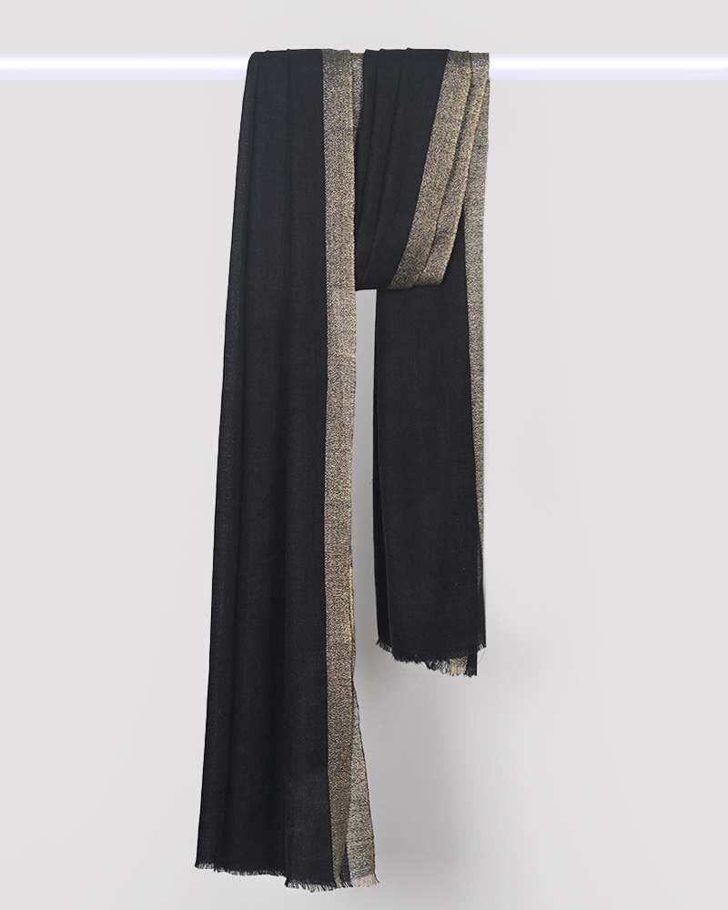 Black Pashmina Wool Zari Kandi Border Stole – Elegant Festive & Winter Wrap