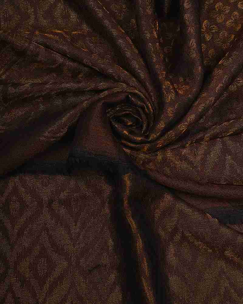 Brown Pashmina Wool Self Zari Stole