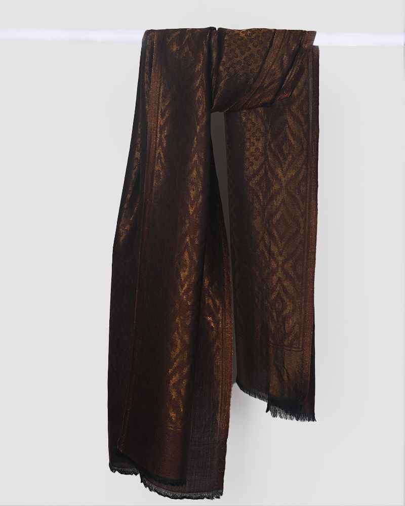 Brown Pashmina Wool Self Zari Stole