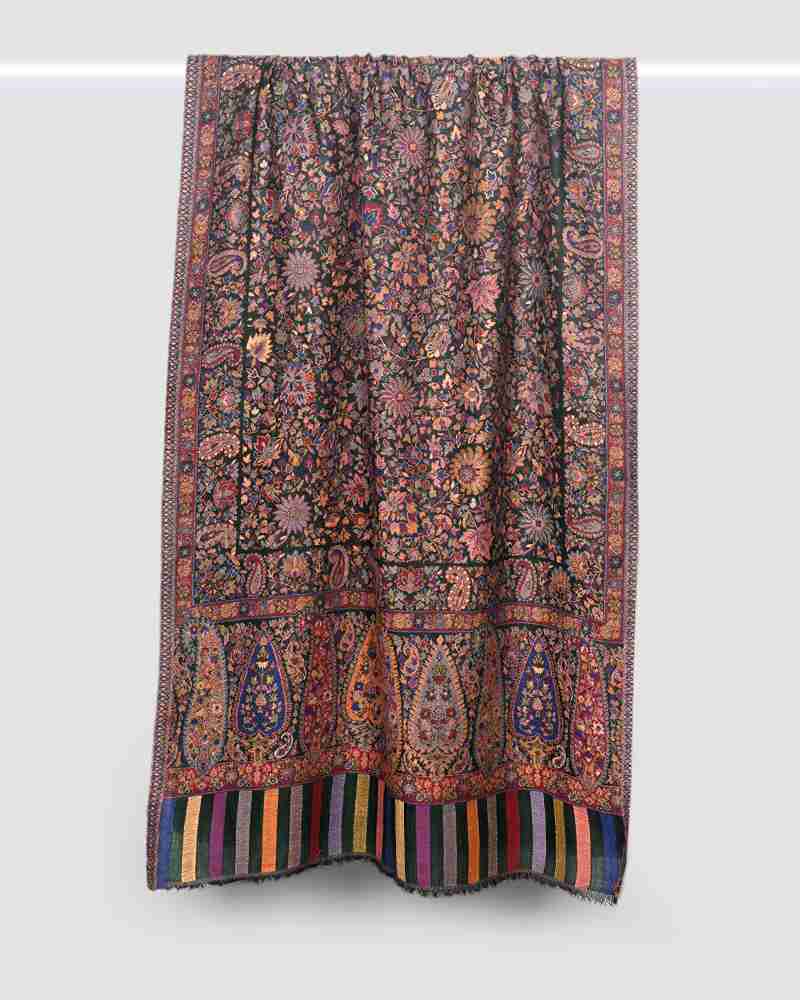 Green Pashmina Wool Kani Stole – Handcrafted Luxury Winter Shawl
