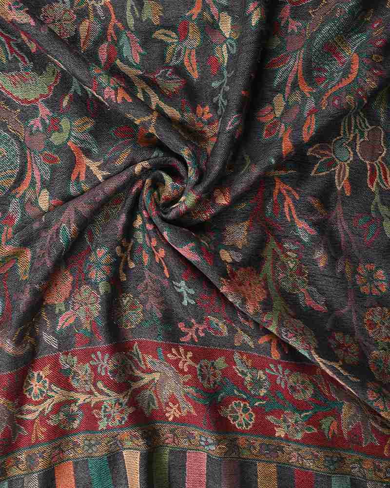 Grey Pashmina Wool Kani Stole – Lightweight Luxury Winter Wrap & Elegant