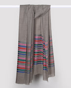 Beige Pashmina Wool & Silk Stripe Stole – Lightweight Luxury Winter Wrap