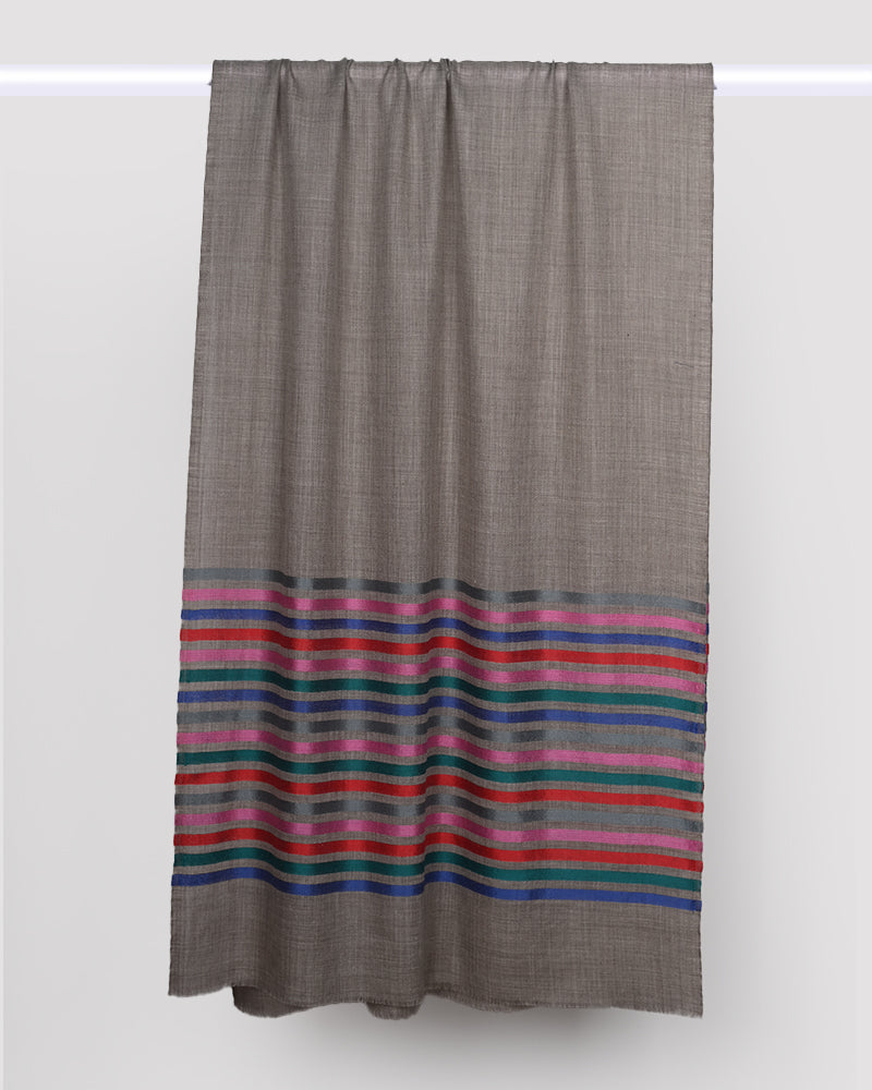 Beige Pashmina Wool & Silk Stripe Stole – Lightweight Luxury Winter Wrap