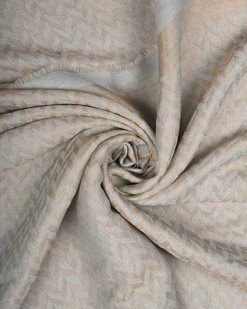 Cream Pashmina Wool Zari Chevron Pattern Stole – Lightweight Luxury Wool Blend Wrap