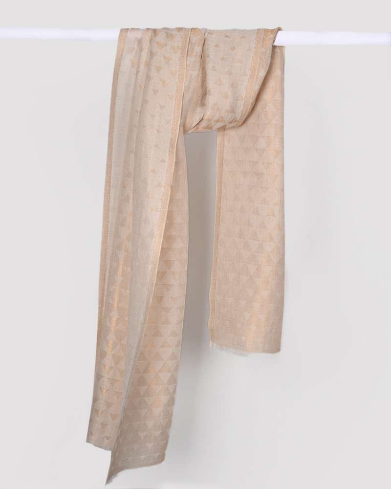 Pashmina Wool Zari Pyramid Stole in Off White