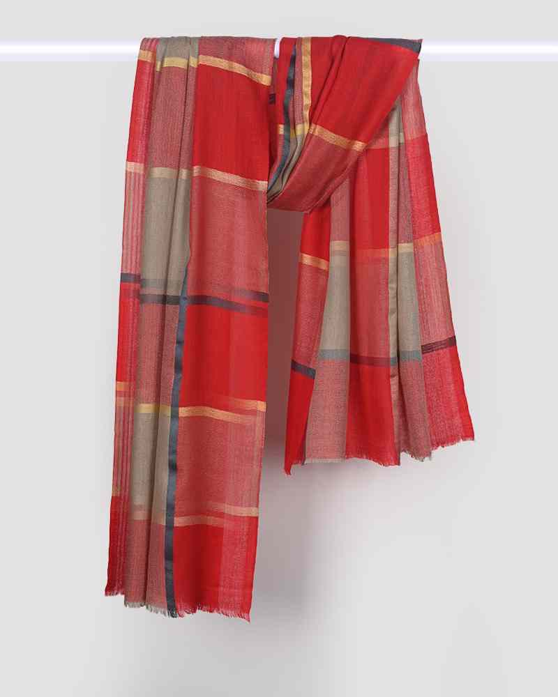 Red Pashmina Wool Silk Box Stole – Soft Lightweight Luxury Winter Wrap